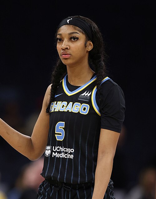 Angel Reese in a Chicago Sky uniform in 2024. Player photograph, not card artwork.